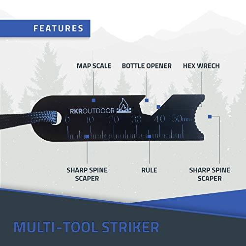 Ferro Rod Flint Fire Starter Kit with Handcrafted Wood Handle |12,000+ Strikes | Survival Flint and Steel Rods with Multi-Tool Striker and Paracord Neck-Wrist Lanyard for Your Camping Gear