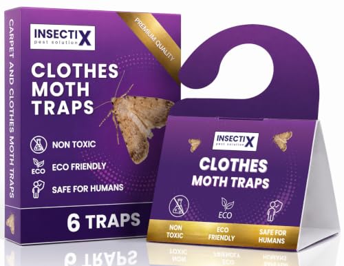Clothes Moth Pheromone Traps (6 Pack) – Sticky Monitoring Traps for Wardrobe, Closet & Drawers – Indoor Traps for Clothes & Carpet Moths – Non Toxic, Odourless