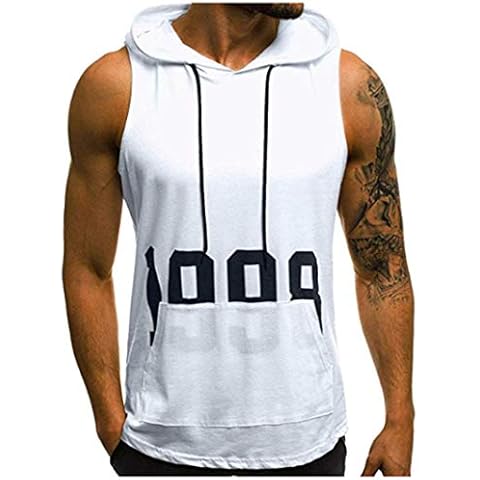 Mens Tank Tops Gym with Hood Pocket Gym Hoodie Workout Sleeveless Bodybuilding Muscle Shirt Cover