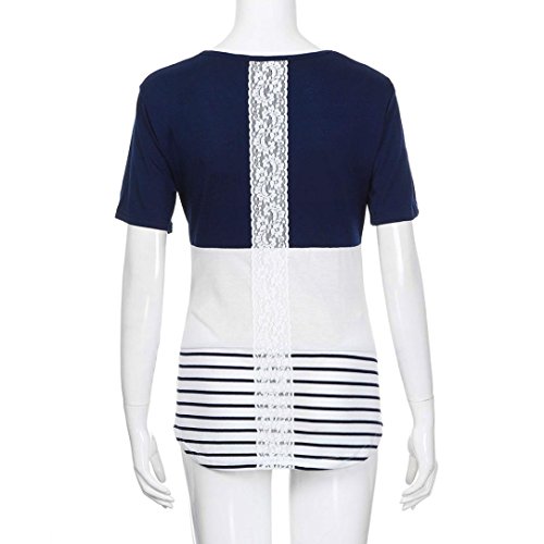 Maternity T Shirt - Lace Splice Pregnant Nursing Tank Top - Baby Bump Tee Pajamas Double Layer Breastfeeding Pregnancy Basic Top Navy #TOP4