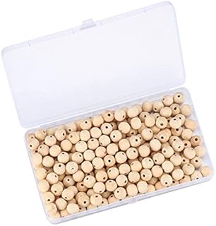 200 Pcs Wooden Beads Set, Natural Round Wood Beads with Storage Box for DIY, Jewelry Craft Making, Crafting, Handmade Decorations, Wooden Decorative Beads (12mm)