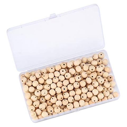 200 Pcs Wooden Beads Set, Natural Round Wood Beads with Storage Box for DIY, Jewelry Craft Making, Crafting, Handmade Decorations, Wooden Decorative Beads (12mm) Cover