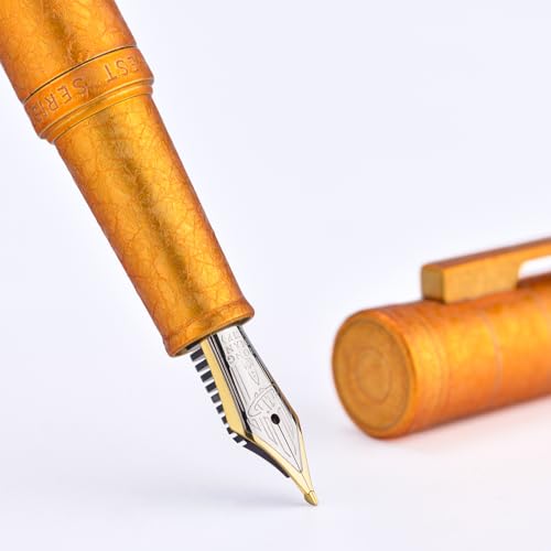 Image of Hongdian 1851 Forest Fountain Pen Golden Ice Flowers, Blade Nib Classic Design Calligraphy Pen with Converter and Metal Pen Case