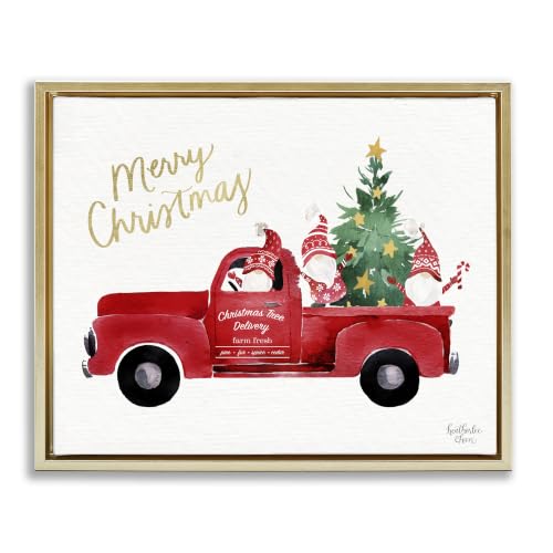 Merry Christmas Red Truck Santa, 17 x 21 Inch Canvas in Floater Frame