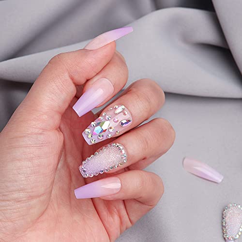 24 Pcs Press On Nails Medium, Luvehandicraft Fake Nails With Glue, Designed Glue On Nails False Nails Women And Girls (Purple With Crystal) #TOP3