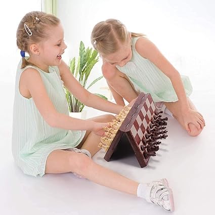Image of Wooden Chess Set Folding Board Game | Handcrafted Chess Board with Carved Pieces & Storage Case | Classic Strategy & Educational Game for Kids & Adults | Gift Set