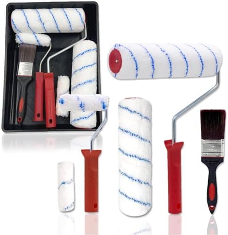 ROLLINGDOG 10pc Paint Roller Set With Extension Pole - 9" Paint Roller And Tray Set With Threaded Adapter,for Wall And Floor Painting And Decorating