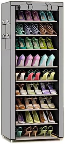 TXT&BAZ 27-Pairs Tool Free Easy Assembled Shoe Rack with Nonwoven Fabric Cover (10-Tiers Silver Grey)