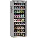 TXT&BAZ 27-Pairs Tool Free Easy Assembled Shoe Rack with Nonwoven Fabric Cover (10-Tiers Silver Grey