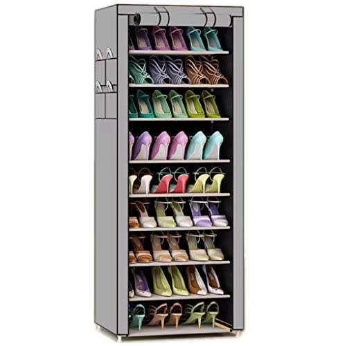 Txt&Baz 27-Pairs Tool Free Easy Assembled Shoe Rack With Nonwoven Fabric Cover (10-Tiers Silver Grey) #TOP2