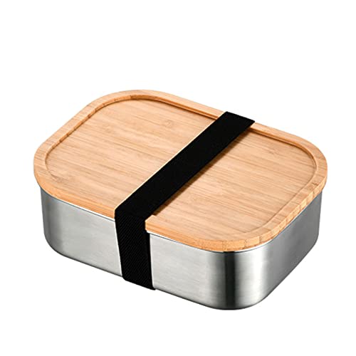 ポータブルステンレススチール弁当箱ピクニックキャンプ学生オフィスランチ木製蓋付き 5 スタイル屋外食品保管用蓋付きキッチン用