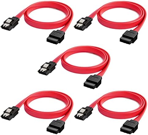 CableCreation SATA III Cable, [5-Pack] 8-Inch/ 0.6FT SATA III 6.0 Gbps 7pin Female to Female Data Cable with Locking Latch, Red