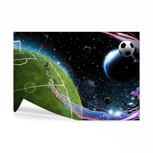 decomonkey Fototapete Fußball 400x280 cm XL Tapete Fototapeten Vlies Tapeten Vliestapete Wandtapete moderne Wandbild Wand Schlafzimmer Wohnzimmer Jugendzimmer Fußballplatz Ball Erde Kosmos