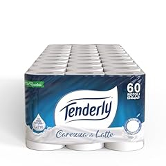 Tenderly Carezza di Latte, 60 Rotoli di Carta Igienica Morbidissima (10 conf da 6 rotoli), 2 Veli, 250* Strappi per Rotolo, Realizzata con Fibre 100% Naturali di Latte, Made in Italy