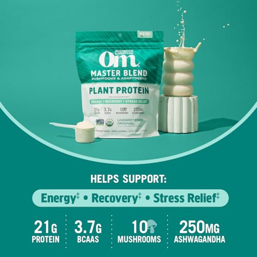 OM Mushroom Superfood Master Blend Mushroom Plant-Based Protein, 17.07 oz, 16 Servings Unsweetened Original - Image 4