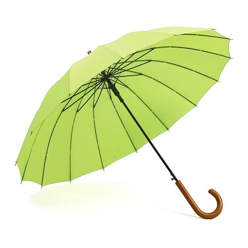 SoulRain 16 Ribs 48" Stick Umbrella Auto Open Solid Color Fashionable and Simple，Arc Classic Wood Handle，Windproof Unbreakable Stick Rain Umbrella (Lime)… by SoulRain - Used condition - Image 9