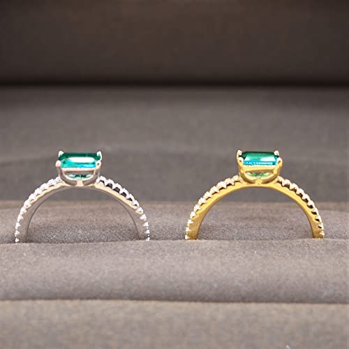 Emerald Cut Gold Plated 925 Sterling Silver Rings for Women, Genuine May Birthstone Gift, Wedding Jewelry Rings for Women4