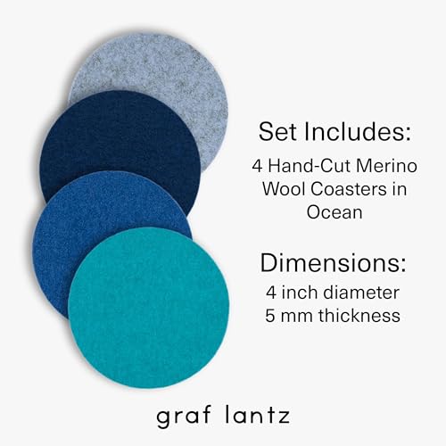 Graf Lantz - Bierfilzl Felt Coasters - Round - 100% Merino Wool - Moisture Wicking - Heat Resistant - Sustainable - Home Decor - Bar Decor - Housewarming Gift - 4 Coaster Set - 4" Circles - Ocean - Image 5