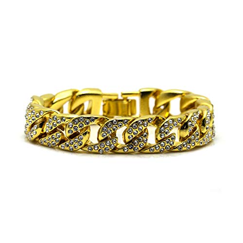 Xusamss Hip Hop Stainless Steel Buckle Bangle,Crystal Cuffs Link Bracelet,8.0Inches #TOP11