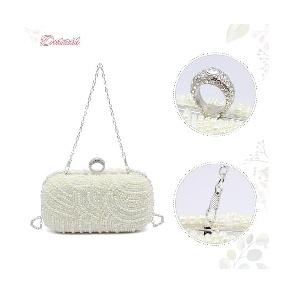 Aovtero Pearl Clutch Bag Bride Purse Women Wedding Prom Evening Bags Full Beaded Handbag with Chain - Image 5