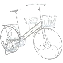 Plant Stand Flower Pot Cart Holder Bicycle Holder Wrought Iron Planter Display Rack with 4 Baskets Outdoor Garden Plant Holder for Home Deck Garden Patio,White