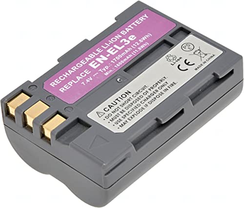 Capacità: 1700 mAh Batteria T6 Power per Nikon D700, Li-Ion, 7,4 V, 1700 mAh (12,6 Wh), grigio