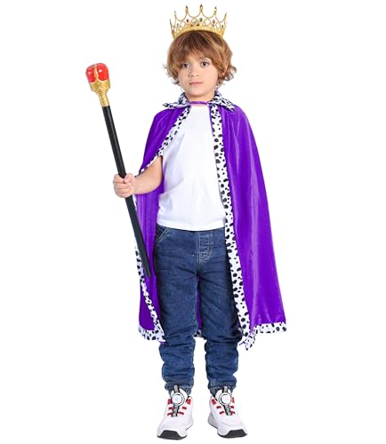 Disfraz completo de rey para niños con capa, corona y cetro miniatura 7
