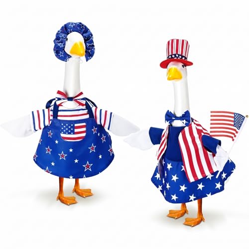 Abbylike 2 Set American 4th of July Porch Goose Outfits 250th Anniversary Goose Costume Clothes Fits Large 23'' Statues Cement for Independence Memorial Day Patriotic Lawn Yard Garden Decor