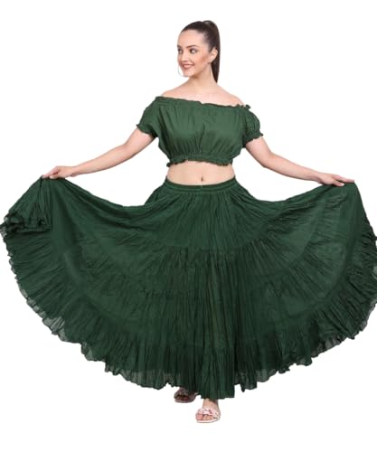 Wevez® Women's Plus Size Maxi Skirt Gypsy 25 Yard Long Flowy Solid Color Cotton Renaissance Skirt