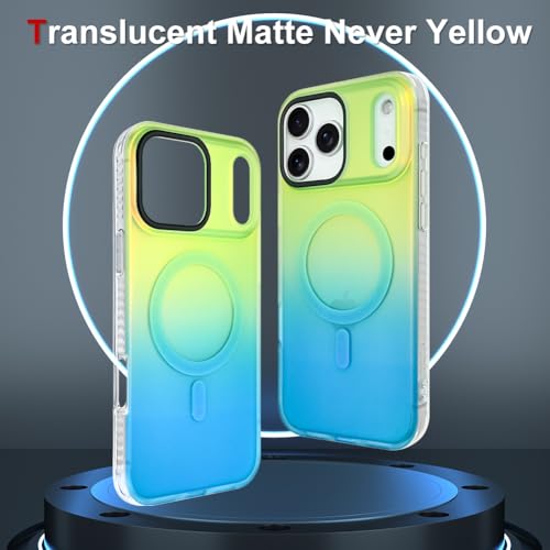 Image of AIGOMARA Magnetic Case for iPhone 17 Pro, Compatible with Magsafe, Fluorescent Iridescent Case for Women Girls, Shockproof Translucent Matte Protective Cover 6.3 Inch 2025, Green Blue