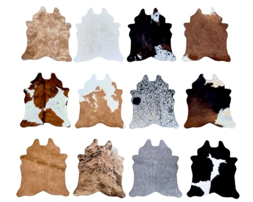 Genuine Cowhide Mini Rugs, Cowhide Mats, Cowhide Table Center Piece, Cowhide Wall Hanging (62 x 51cm) (1, Off White)