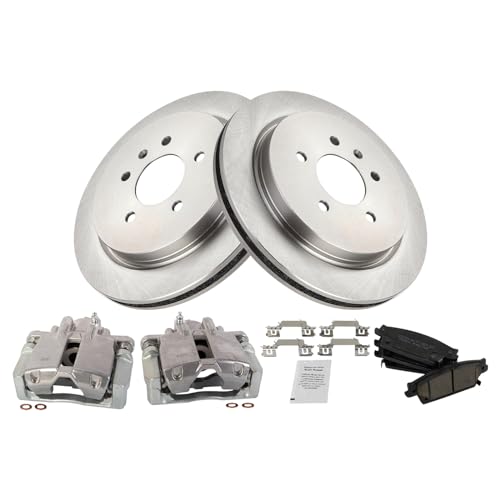 Image of TRQ Rear Brake Pad and Rotor Set Ceramic Rotors Calipers Brake Code JE5 JL9 | For 2006-2007 Cadillac CTS 2005-2009 STS