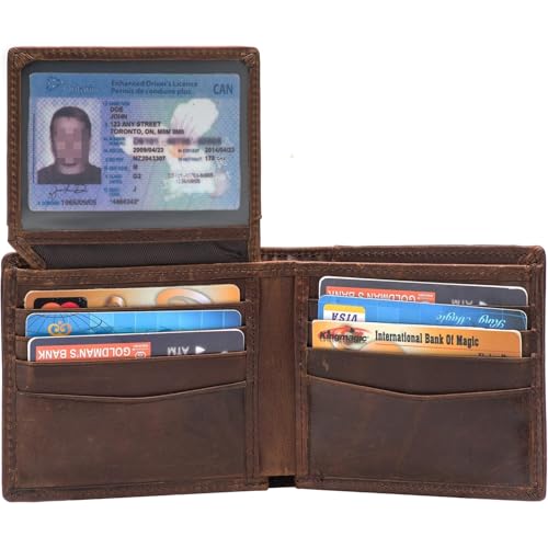 Genuine Leather Wallet for Men Bifold Design with Zipper Closure RFID Blocking Protection and Dual ID Windows for Secure Card Organization (Dark brown)2