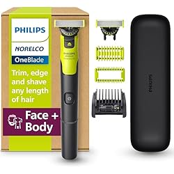 Philips Norelco OneBlade 360 Face + Body Trimmer & Shaver with Connectivity | Trim, Edge & Shave Face & Body, OneBlade App Guidance, Travel Case, Body Skin Guard, 5-in-1 Stubble Comb, Wet & Dry Use