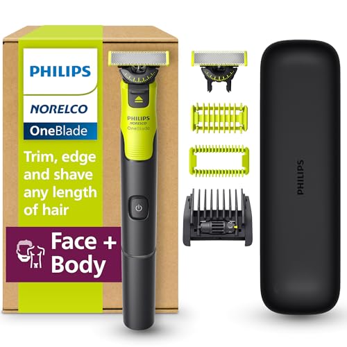 Philips Norelco OneBlade 360 with Connectivity Hybrid Face + Body, Electric Beard Trimmer, Shaver and Body Groomer with 360 Blade Tech, 2x360 Blade, 5-in-1 Comb, Body Kit, Travel Case, Model QP4631/90