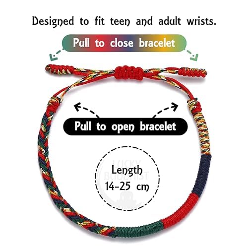 Handmade Bracelet + Buddhist Gift! Tibetan Good Luck String Armband. for Women, Men, Teens. Adjustable Size! Friendship Present. Handcrafted Rope Woven Chakra Wristband