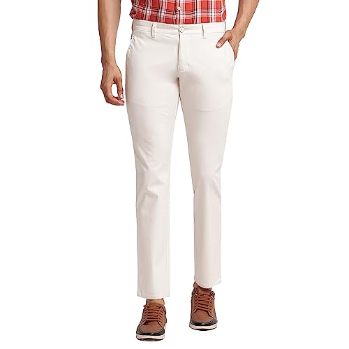 Image of Parx Men's Cotton Blend Solid Pattern Low Rise Tapered Fit Flat Front Casual Trouser