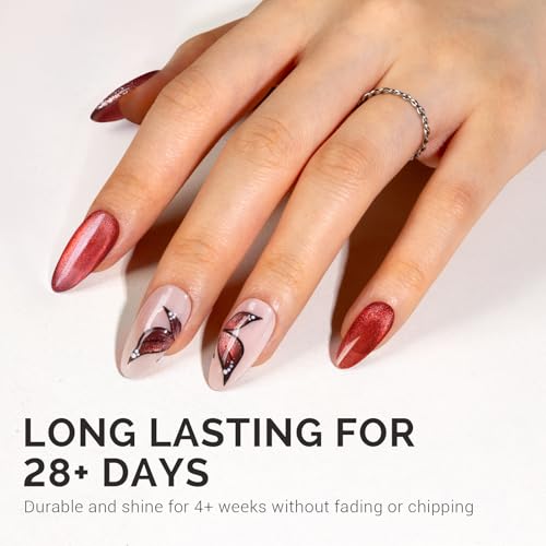 Image of MelodySusie Jeweliver Cat Eye Gel Nail Polish, 0.5 Fl Oz Red Glitter Holographic Magnetic Nail Polish with Magnet, UV Nail Polish for Nail Art Manicure Salon DIY at Home C66