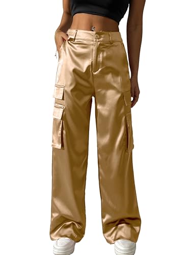 Pantalon cargo satiné taille haute fluide et confortable pour soirée chic