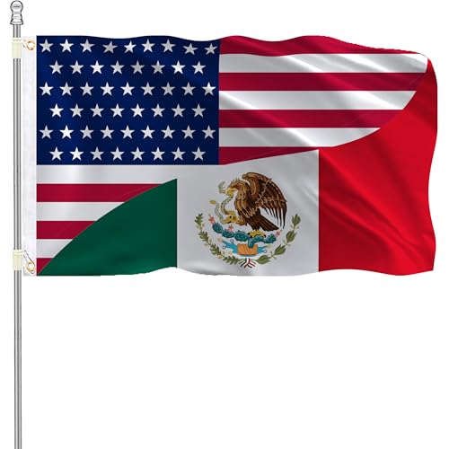 Double-Sided America and Mexico Friendship Flag 3x5 FT with 19.69FT Ribbon - USA & Michoacán Mexican Flag Banner, Double Stitched with Brass Grommets for Indoor Outdoor Decor