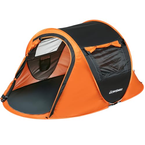 EchoSmile Instant Pop Up Camping Tent, 2 Person Easy Setup Tent, Water Resistant Dome, Portable with Carry Bag(Black & Orange,2 Person)