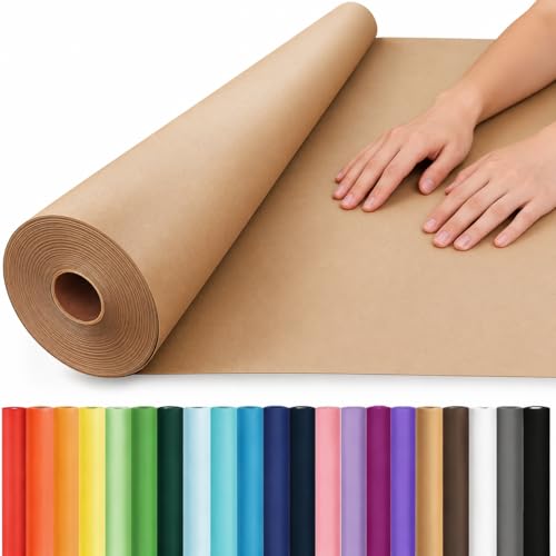 Vanhench 36'x 2520' (210') Brown Paper Roll for Bulletin Board Paper Craft Kraft Gift Wrapping Crafting Art Bouquet Flower Poster Shipping Packing Table Covering Moving Supplies, 70GSM 50LB
