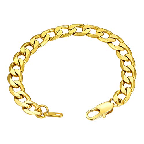 Image of GOLDCHIC JEWELRY Gold Bracelets for Men Women, 9mm Steel Curb Link Chain Bracelet Jewellery Gifts