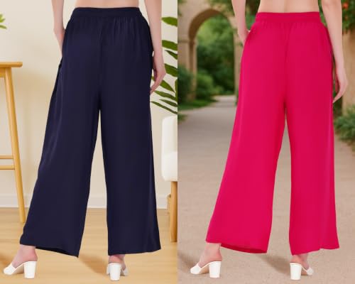 Image of Buy That Trendz Palazzo Pants for Women Rayon Elasticated Regular Fit Flared Wide Leg M to 6XL Pack of 2