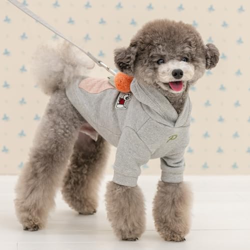 Puppia Benoit Süße Winter-Kapuzenshirts mit integriertem Geschirr für kleine und mittelgroße Hunde, Melange Grau, Größe M