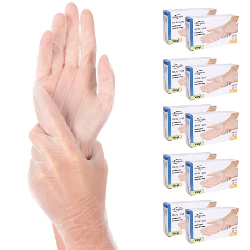FRANZ MENSCH 1000x Hygostar Einweghandschuhe Ideal Light, Einmalhandschuhe Größe M, reißfeste Vinylhandschuhe, puderfrei, Handschuhe Einweg, Transparent in S, M, L, XL & XXL