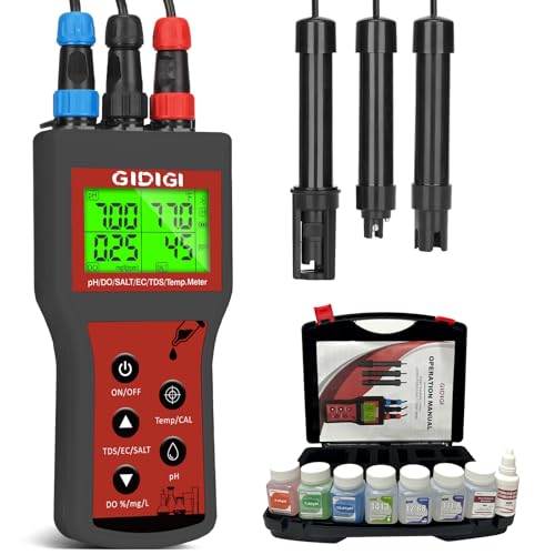 GIDIGI Dissolved Oxygen Meter for Water 6 in 1 Smart DO pH Salinity TDS EC Temp. with Auto...