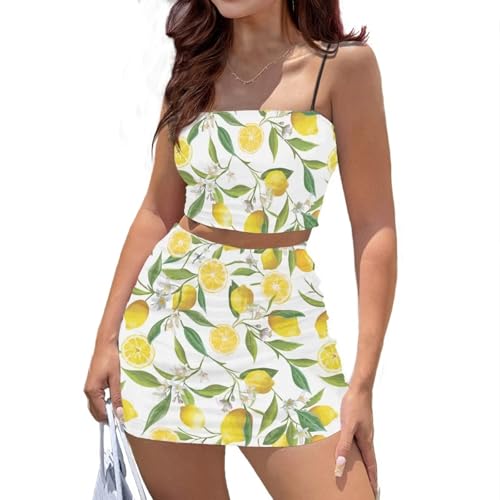 Image of Biyejit Women's 2 Piece Summer Outfits Spaghetti Strap Crop Tops and Bodycon Mini Skirt Dress Set Plus Size S-4XL