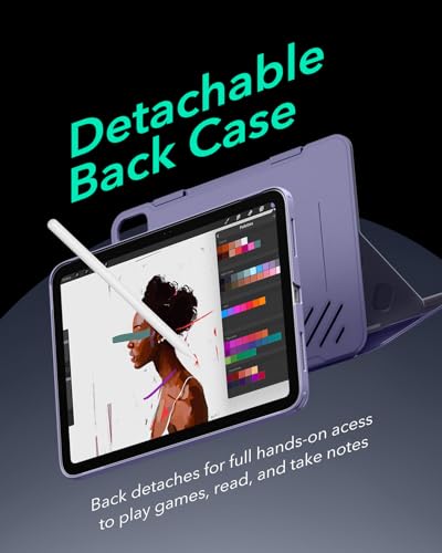 Image of ESR for iPad A16 Case, iPad 11th /10th Generation Case (2025 /2022), Removable Magnetic Cover with Pencil Charging & Storage, Adjustable Portrait /Landscape Stand, 9 Standing Angles, Shift Series, Purple