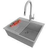 PRIMAGRAN Fregadero Granito Gris 58x50cm, Sobre encimera al mueble 60cm - Oslo